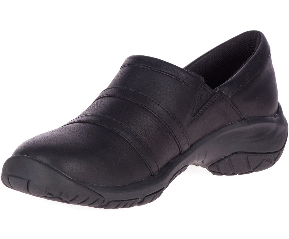 Merrell Slip Ons Black - Encore Moc 4 Leather Wide Width - Womens 72PHFBJZX